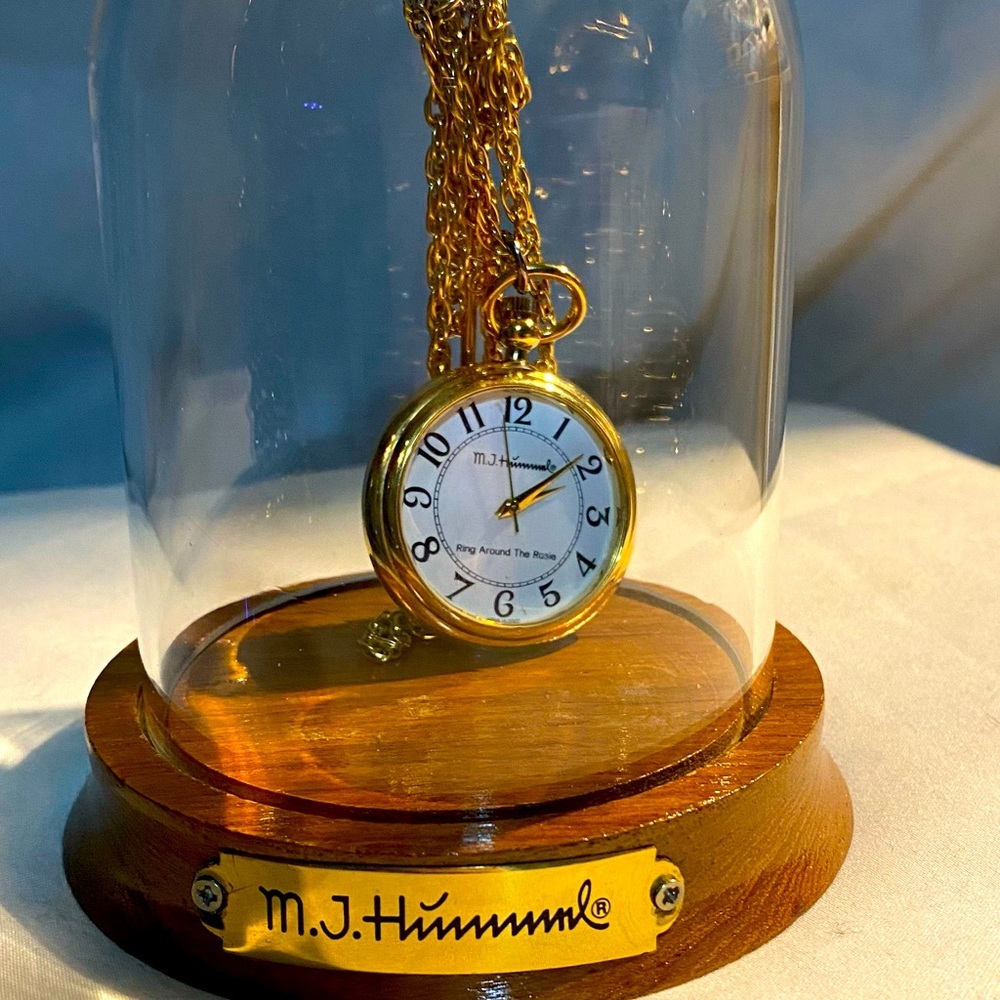 M. I. Hummel "Ring Around The Rosie" Pendant Watch 23k gold wooden case